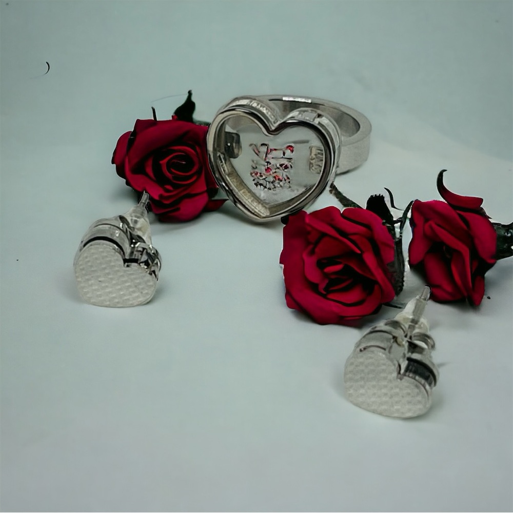 Heart Earrings & Ring Set.  Stainless Steel